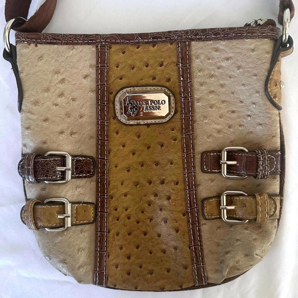 U.S. Polo Assn. Brown Faux Pebble Leather Crossbody Bag